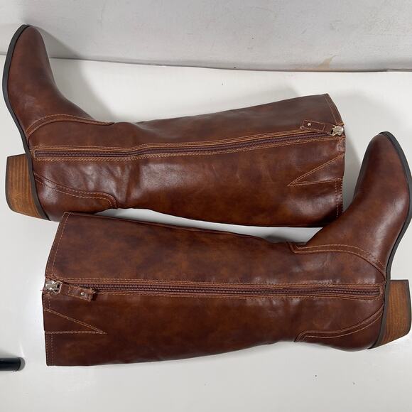 DR SCHOLLS Brown Faux Leather Wide Calf Women's Riding Boot 8.5M 1.5" Heel - Picture 6 of 16